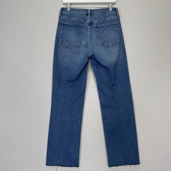 Quince Bella Stretch Straight Jeans Womens 30 Twilight Blue Fray Raw Hem Denim - Picture 5 of 13